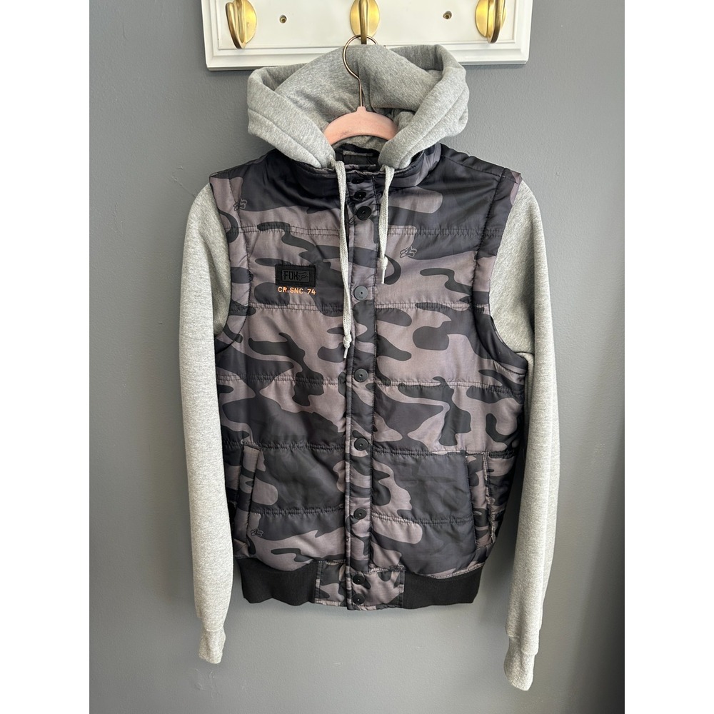 FOX Racing Camo Hoodie Jacket Sz S Mens Gray Logo‎ Streetwear MX Moto Puffer